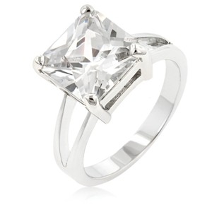 Slickblue Stunning 5 Ct. Cubic Zirconia Solitaire Women's Ring in Rhodium Finish with Princess Cut Stone - 1 of 3