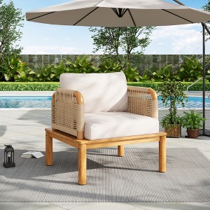 Christopher Knight Home Valencia Outdoor Rustic Acacia Wood and Rope Club Chair with Cushions, Teak/Beige - 1 of 4