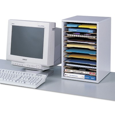 Oak Vertical Desktop Organizer with 11 Compartments