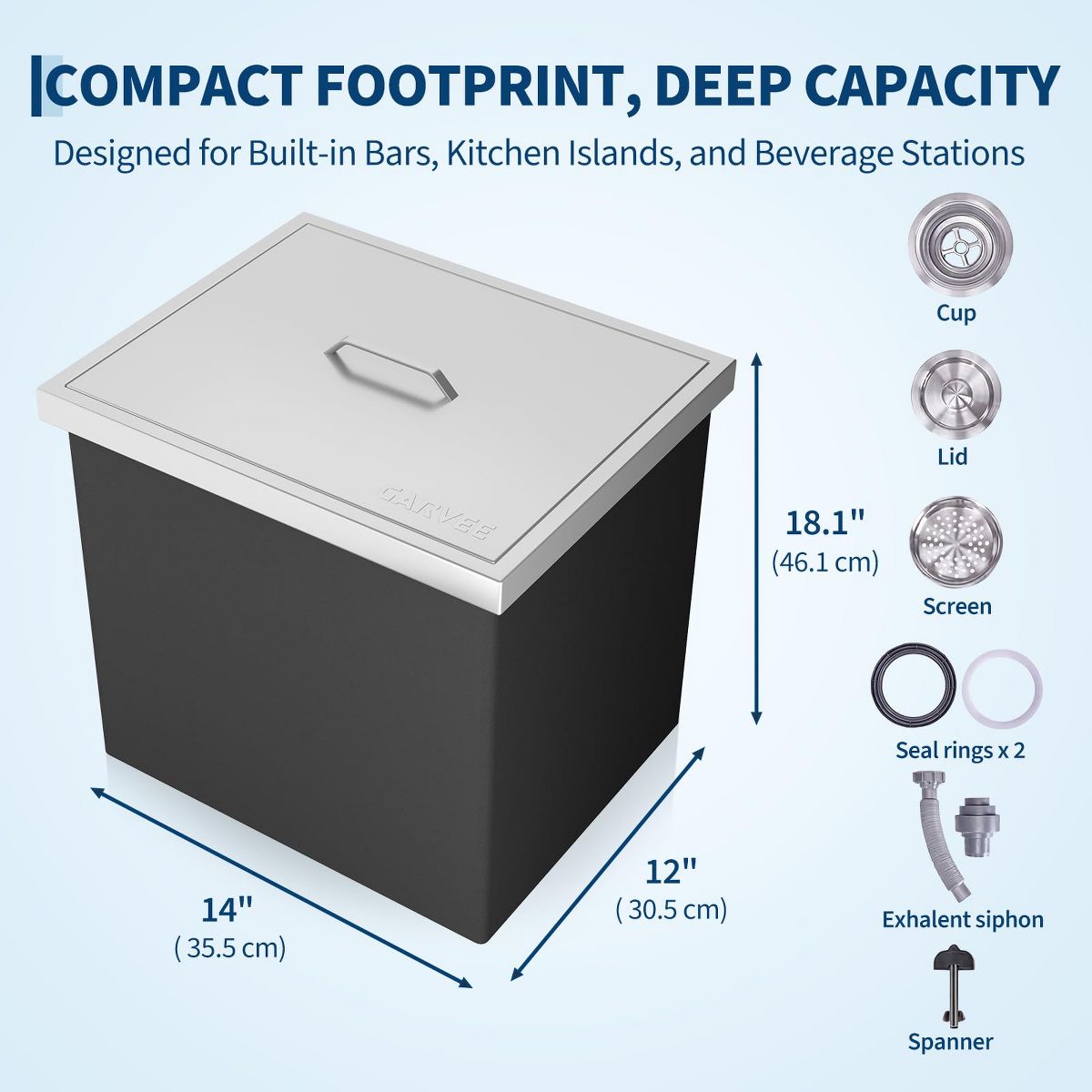 Garvee Stainless Steel Drop-In Ice Chest – Outdoor Kitchen Ice Cooler with Lid, Drain Pipe & Drain Plug for Cold Wine, Beer, Drinks, Beverages - thumbnail 3