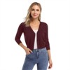Clearlove Women's Cropped Bolero Cardigan – 3/4 Sleeve V-Neck Basic Classic Casual Button Down Knit Soft Sweater Top - 4 of 4