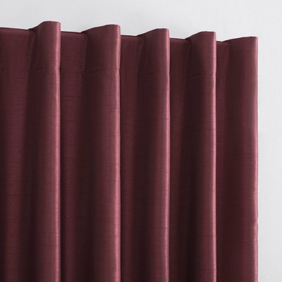 Bordeaux Red Faux Silk Blackout Back Tab Curtain Panel