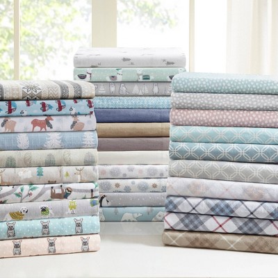 California King Gray Skiers Cotton Flannel Sheet Set