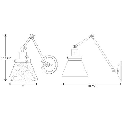 Vintage Brass Swing Arm Wall Sconce with Seeded Glass Shade