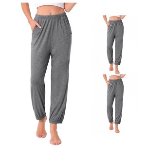 INSPIRE CHIC Women 2 Pcs Pajama Pants Soft Comfy Ankle Length Elastic Waistband With Pocket - 1 of 4