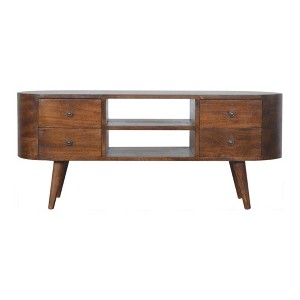 43" Chestnut Rounded Entertainment Unit TV Stand with Nordic Legs, 4 Drawers, 2 Open Slots, and Contemporary Aesthetic for Living Room and Bedroom - 1 of 4