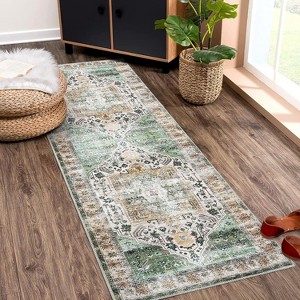 Large Vintage Rug - Washable, Thin, Non-Slip, TPR Backing, Low-Pile Retro Oriental Chenille Mat for Living Room - 1 of 4