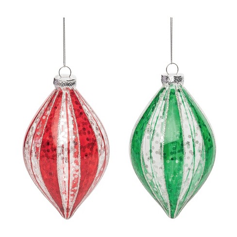 Transpac Glass 5.5 In. Multicolored Christmas Swirl Ornament Set Of 2 ...