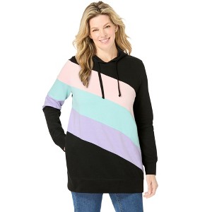 Woman Within Plus Size Color Block Hoodie Sweatshirt - 1 of 4