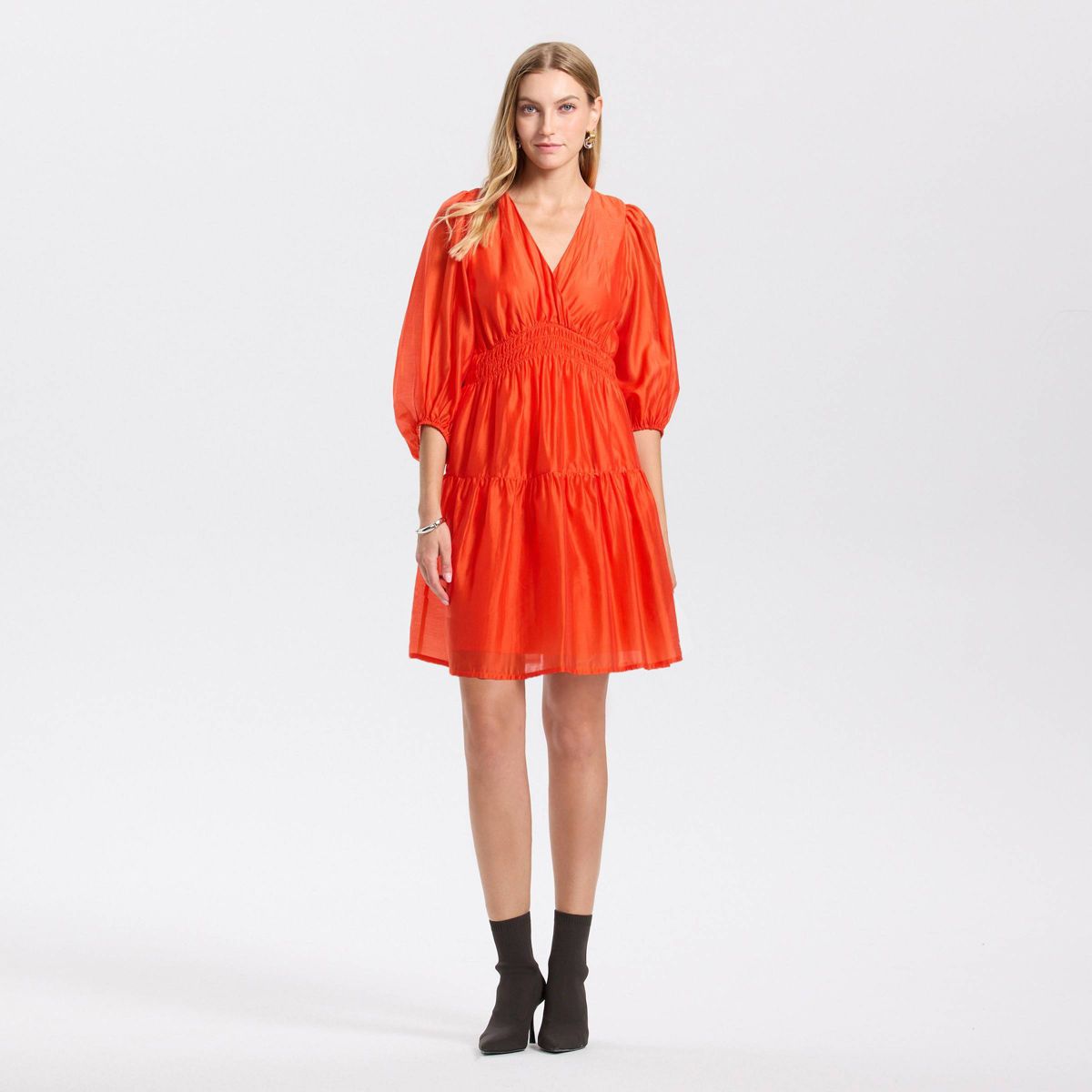 Women's Balloon Long Sleeve Shirring Mini A-Line Dress - A New Day™ - thumbnail 3