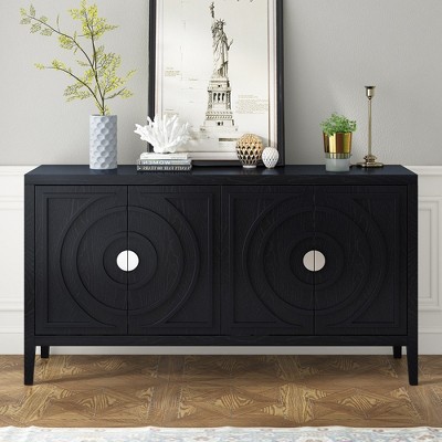 Sideboard Buffet Storage Cabinet With 4 Doors, Circular Metal Handle, Adjustable Shelf Pantry Cabinets