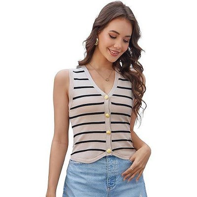 Acekool Women's Sweater Vest – Cropped Button-Up Knit Tank, V-Neck Crochet Fall Top, Sleeveless Layer for Work or Casual