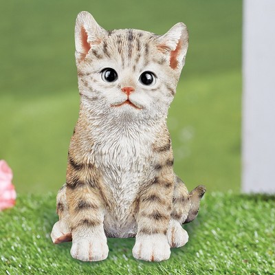 Hand-Painted Realistic Gray Tabby Cat Garden Statue