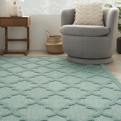 Aqua Teal Trellis 7' x 10' Flat Woven Synthetic Area Rug