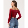 INSPIRE CHIC Women's Velvet Solid Stretch Long Sleeve Off Shoulder Crop Tops - 4 of 4