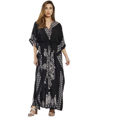 thumbnail image 2 of Riviera Sun Women's Caftan - Bohemian Embroidered Maxi Dress Beach Cover Up With Bell Sleeves 2 of 12