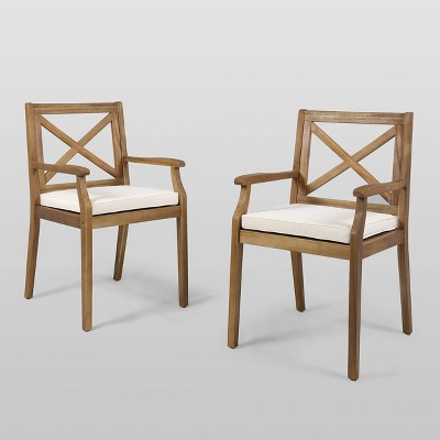 Perla 2Pk Acacia Wood Dining Chair - Teak/Cream - Christopher Knight Home