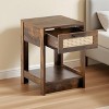 KWPZQEB Rattan End table with Drawer, Farmhouse Nightstand, Wood Bedside Table with Open Shelf Storage Shelf for Bedroom, Living Room, Small Space - 2 of 4