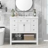 Vynxaria 36 inch Ultra White Modern Single Sink Freestanding Bath Vanity with White Ceramic Top Six Full Extension Drawers Two Soft Close Doors - 4 of 4
