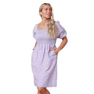 Hope & Henry Womens' Bubble Sleeve Smocked Bodice Dress - 1 of 4