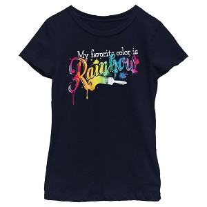 Girl's Crayola My Favorite Color Is Rainbow  T-Shirt - Navy Blue - Small - 1 of 4