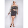 Slickblue Women's Sheer Off-Shoulder Crop Top, Shirred Fishnet Design, Festival Style, Black/Grey & Silver/Tan, Size S-L - 2 of 4