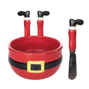 Transpac Ceramic Santa Dip Bowl with Spreaders 16.6oz Red Serving Bowl for Christmas Gatherings Microwave Safe Gift - 1 of 1