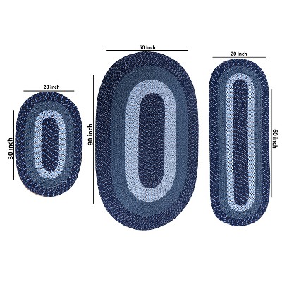Alpine 3 Piece Collection 100% Polypropylene Durable & Stain Resistant Double Sided Reversible Indoor Braided Rug Set