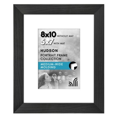 Americanflat 8x10 Picture Frame with Shatter-Resistant Glass, Use as 5x7 Frame with Mat or 8x10 Frame Without Mat, Hudson Collection, Black