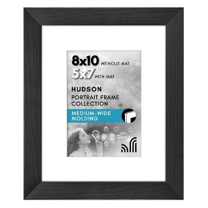 Americanflat 8x10 Picture Frame with Shatter-Resistant Glass, Use as 5x7 Frame with Mat or 8x10 Frame Without Mat, Hudson Collection, Black - 1 of 4