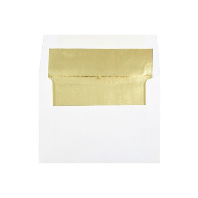 JAM Paper A7 Foil Lined Invitation Envelopes 5.25 x 7.25 White with Gold Foil 3243663