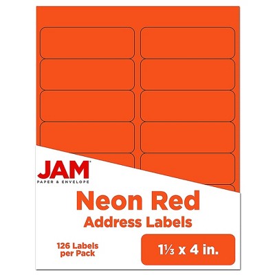 JAM Paper Shipping Address Labels Rectangular 1 1/3 x 4 Neon Red 126/Pack 359329610