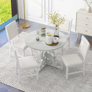 CAVINAS Round Dining Table Set for 4  Retro Functional Extendable Table with a 16-inch Leaf 4 Chairs for Kitchen - 1 of 4