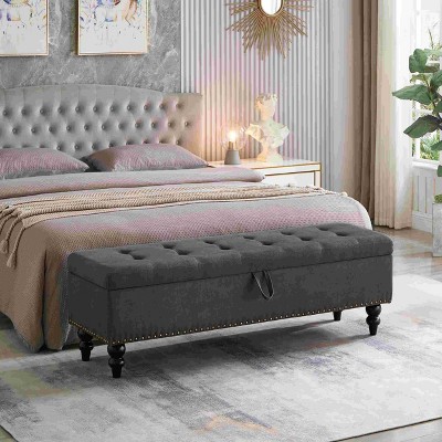 CAVINAS Rectangular Linen Storage Ottoman Bench,Upholstered Ottoman with Tufted Top for Living Room,Bedroom