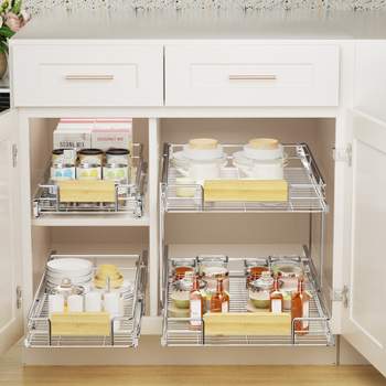 HomLux 2-Tier 20 in. W x 21 in. D Silver Metal Individual Pull Out Cabinet Organizer