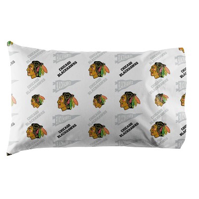 Queen White Polyester Microfiber NHL Chicago Blackhawks Sheet Set