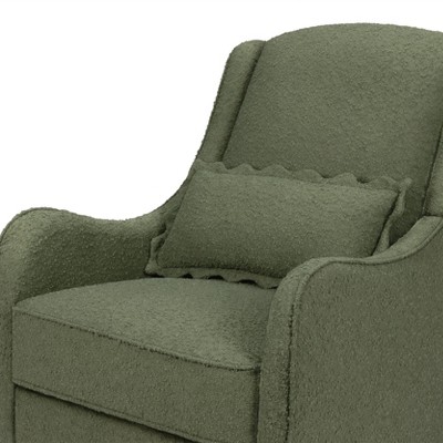 Olive Boucle Swivel Recliner with Wood Base