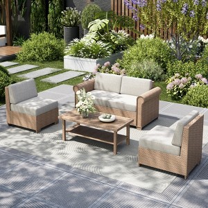 Captiva Designs Large Outdoor Patio Sectional Sofa Wicker Furniture Conversation Set with Cushions - 1 of 4