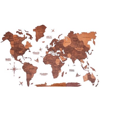 HomeRoots 47" X 79" Brown and Tan Wood World Map Hanging Dimensional Sculpture