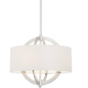 Possini Euro Design Brushed Nickel Drum Pendant Chandelier 21" Wide Modern Oatmeal Linen Shade 4-Light Fixture for Dining Room - 1 of 4