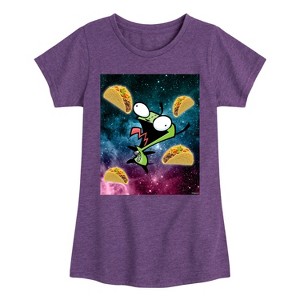 Girls' - Invader ZIM - GIR Loves Tacos in Space Fitted Short Sleeve Graphic T-Shirt - 1 of 4