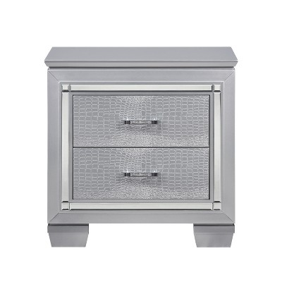 NicBex Nightstand with 2 Drawers,1pc Side Table with LED Lighting and Black Finish,28 inch Bedside Table for Bedroom,Living Room,Black/Silver/Gray