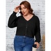 Women's Plus Size Cropped Cardigan Long Sleeve V-Neck Outerwear Button Down Knit Sweater - 2 of 4