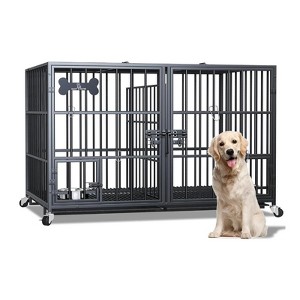 Dog Crates for Large and Medium Dogs, Upgraded 4 Lockable Wheels, Metal Open Top , Removable Wheels Tray Floor Grid Dividers Feeding Bowl - 1 of 4