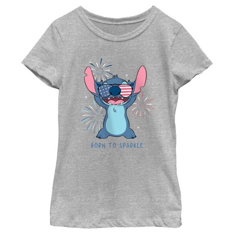 Lilo & Stitch Girl's Lilo & Stitch Born to Sparkle Stitch T-Shirt - Athletic Heather - X Large