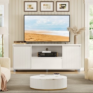63'' Fluted TV Stand for TV up to 70'', Modern Entertainment Center with Drawer, 2 Storage Cabinets and Open Shelf, TV Media Console Table - 1 of 4