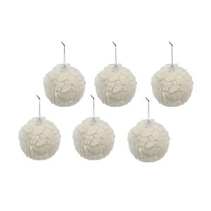 NAYSAYE Party Decoration and Accessories Set of 6 Cream Ruffle Ball Hanging Ornament for Holiday Celebration, White, 4"*4"*0.04" - 1 of 4