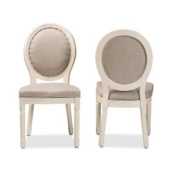 Set of 2 Louis Fabric Upholstered with Rattan and Wood Dining Chairs Gray/White - Baxton Studio