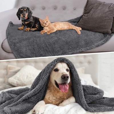 Small Charcoal Faux Shearling Pet Blanket