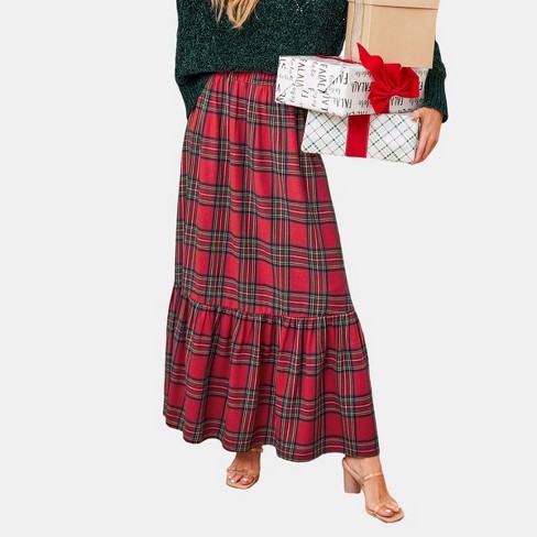 Women s Plaid Ruffled Maxi Skirt Cupshe S Red